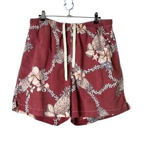 Tommy Bahama Hawaiian Print Pull On Swim Trunks Red-Pink Mens Medium